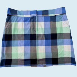 IZOD Golf Womens Blue Green Plaid Skort Size 14 Activewear‎ Built-in Shorts